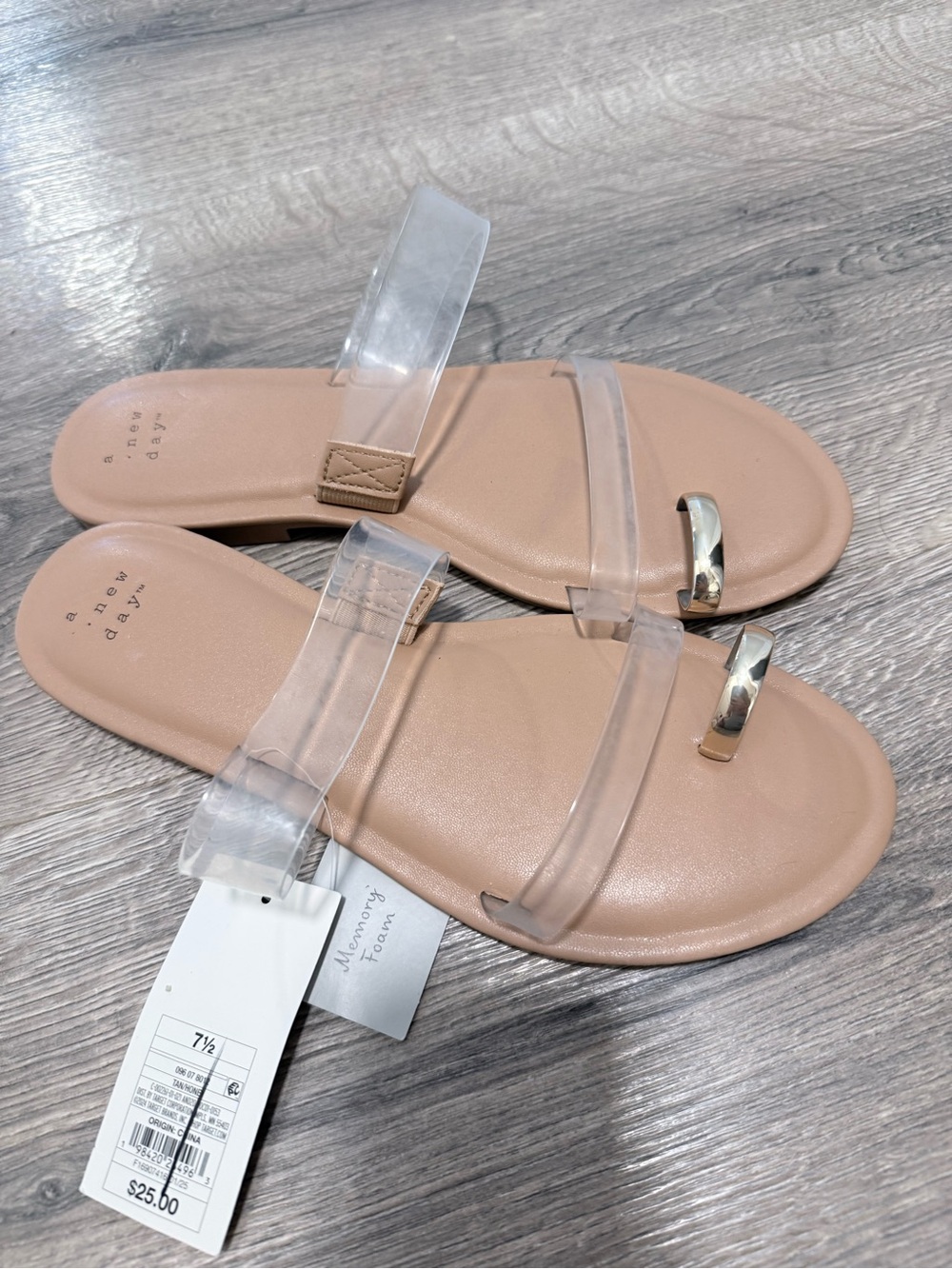 a new day Nude Clear-Strap Slide Sandals with Gold Accent NWT